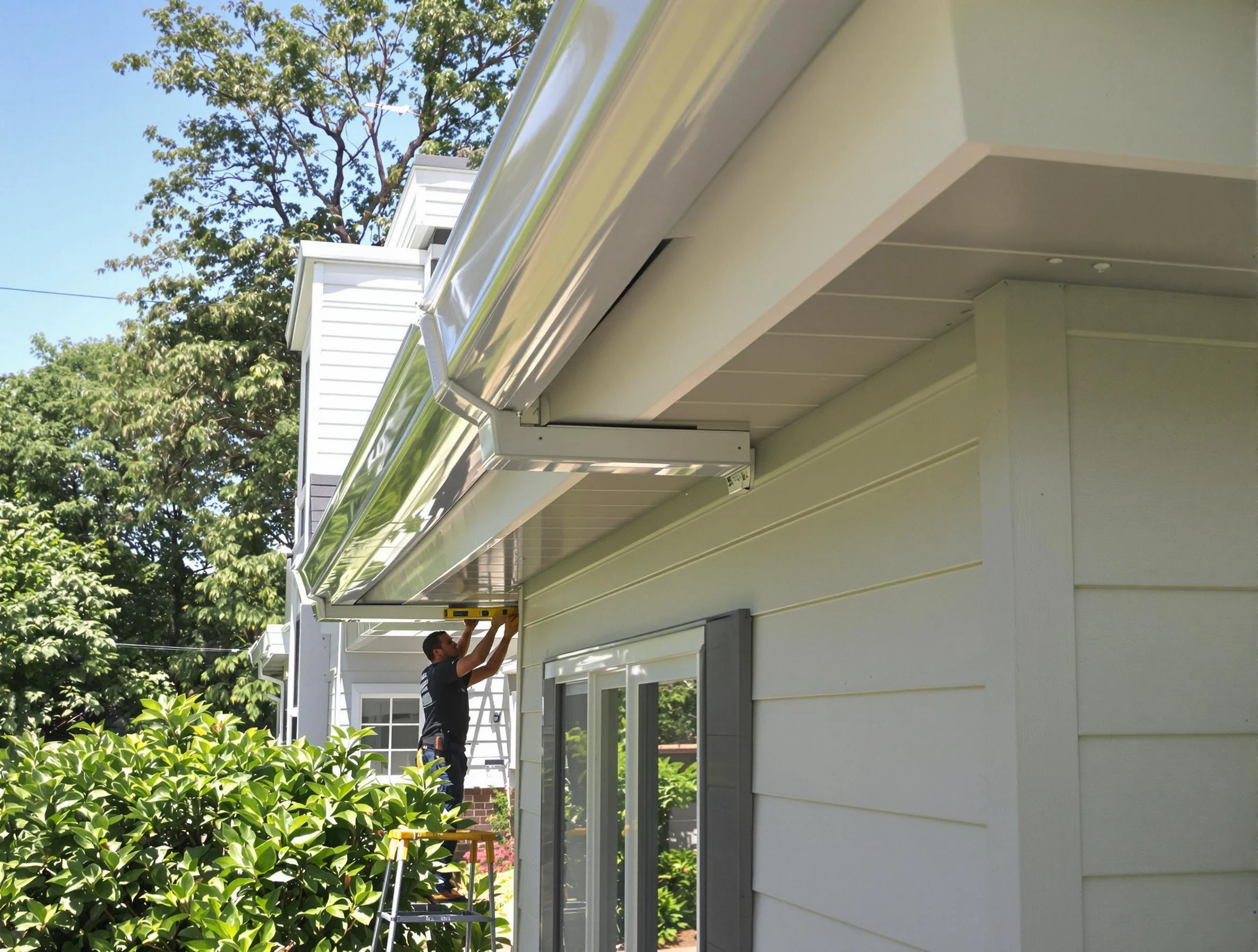 Professional seamless gutter installation on a residential home